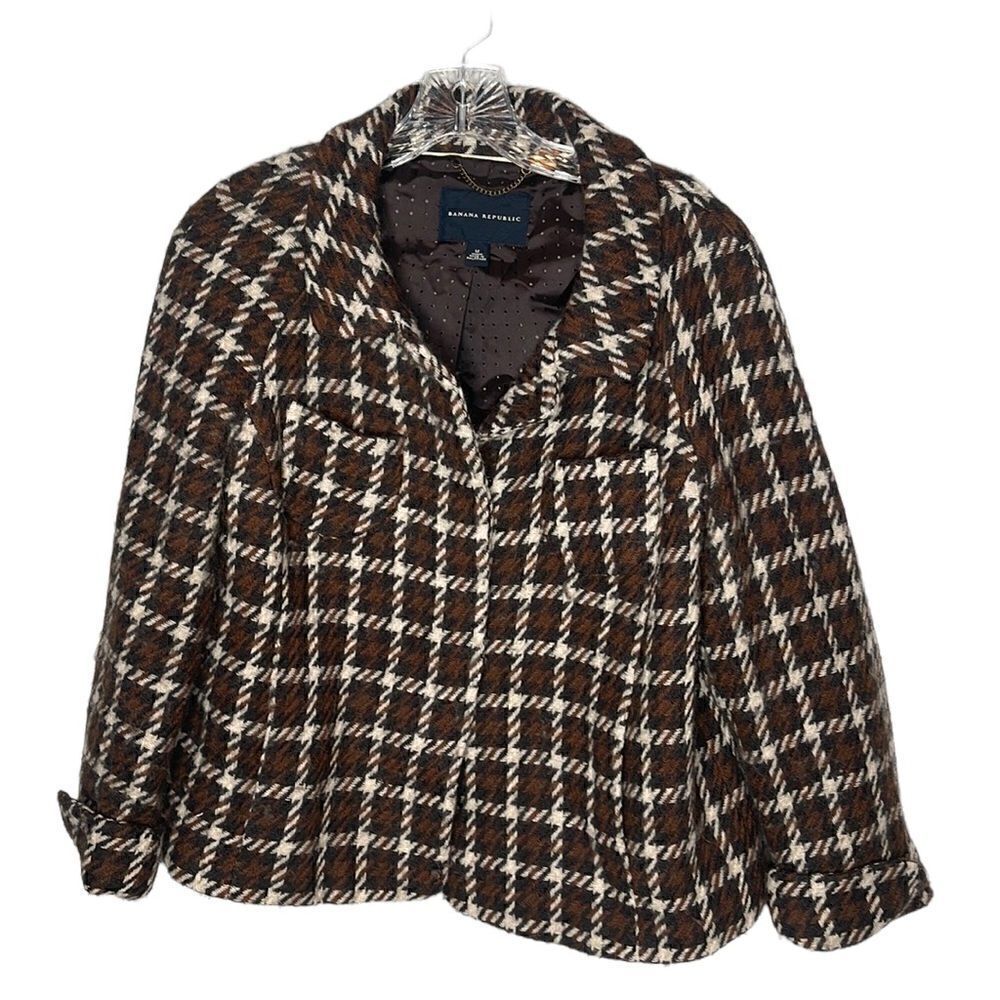 Banana Republic 99% Wool Brown/Black Plaid/Houndstooth Jacket. Size Medium.‎